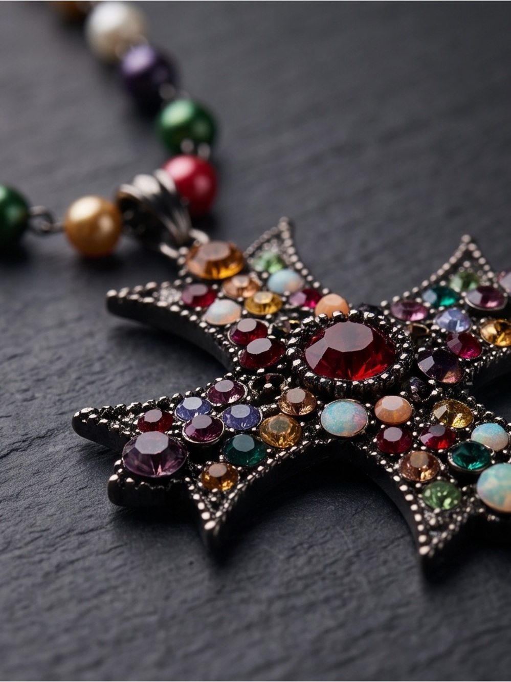 Multicolor Beaded Cross Pendant Necklace - Women Jewelry
